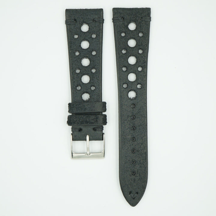 Black Vintage Racing Leather Watch Strap image