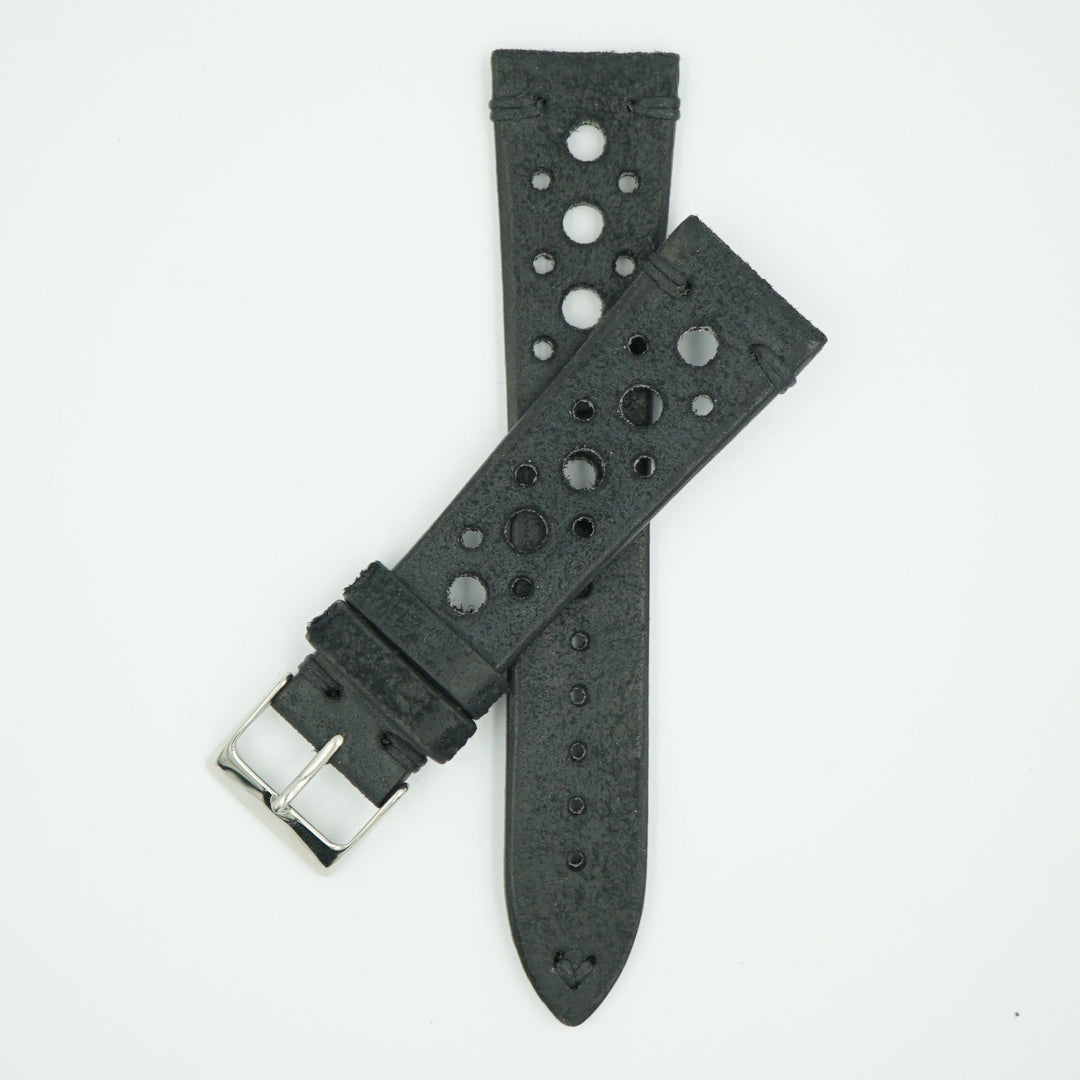 Black Vintage Racing Leather Watch Strap image