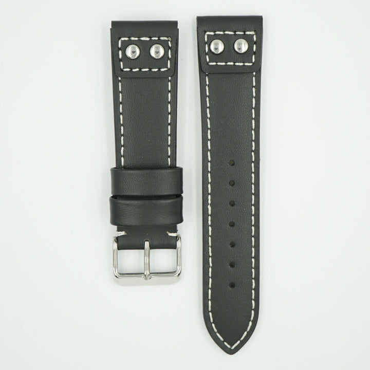 Rivet Pilot Black Leather Watch Band image