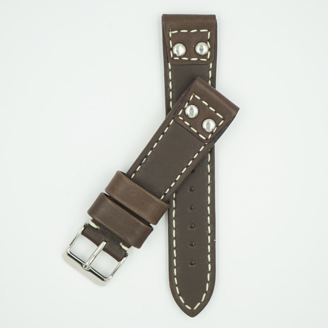 Rivet Pilot Brown Leather Watch Band image