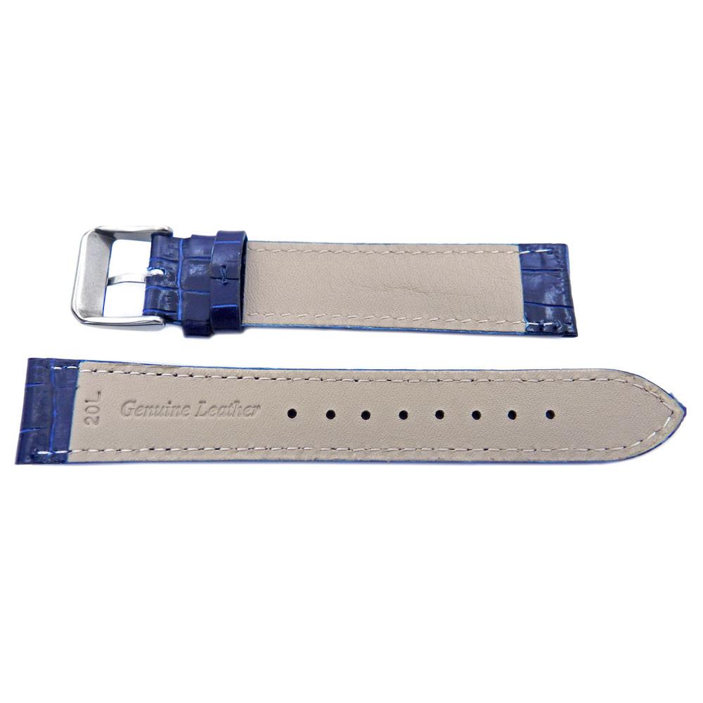 Genuine Leather Semi Gloss Alligator Grain Blue Long Watch Strap image