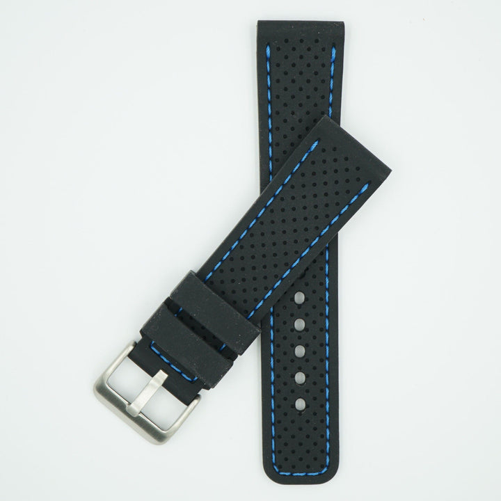 Perforated Silicone Sport Black/Blue Strap image