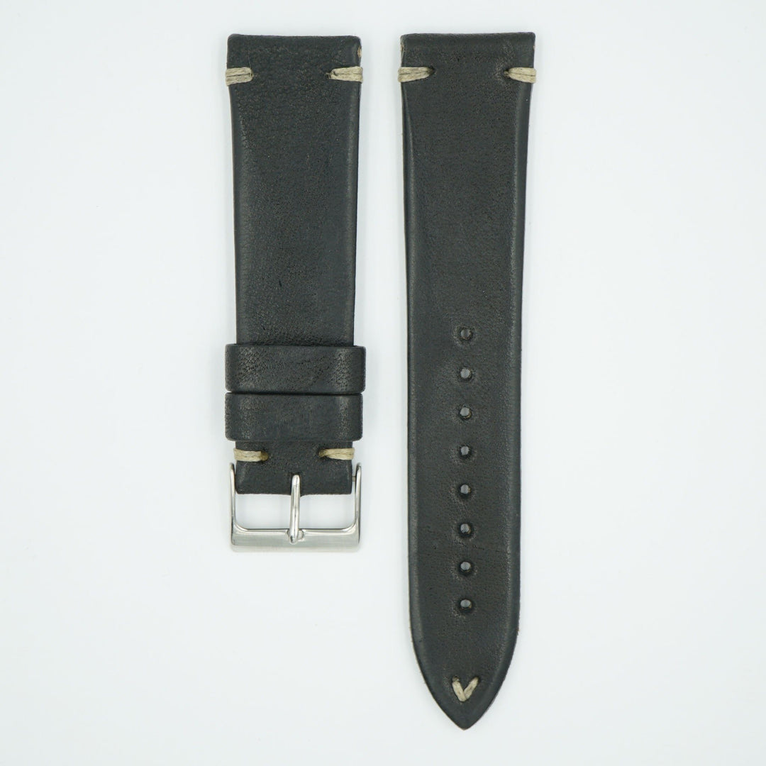 Aged Vintage Italian Black Leather Watch Strap image