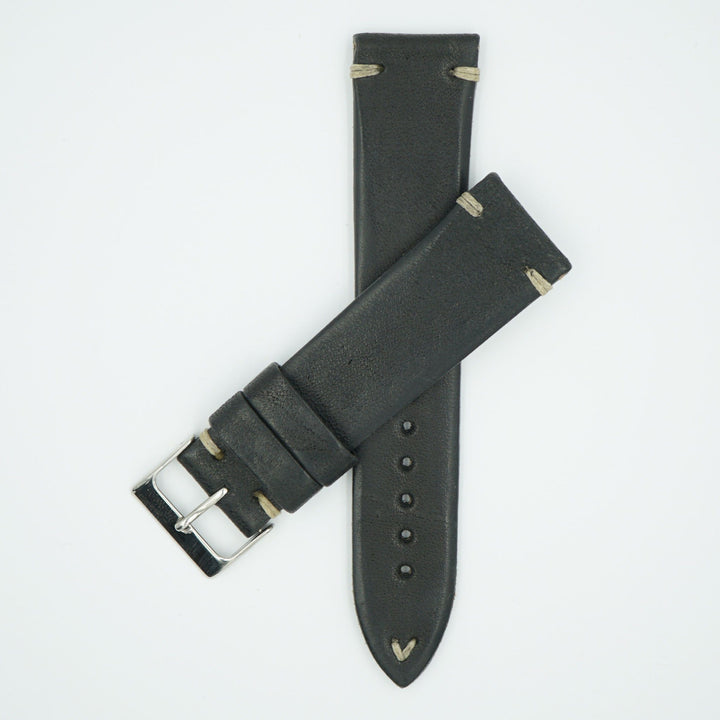 Aged Vintage Italian Black Leather Watch Strap image