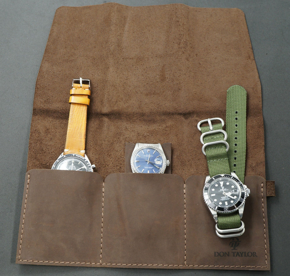 Soft Brown Leather Watch Roll for 3 watches image