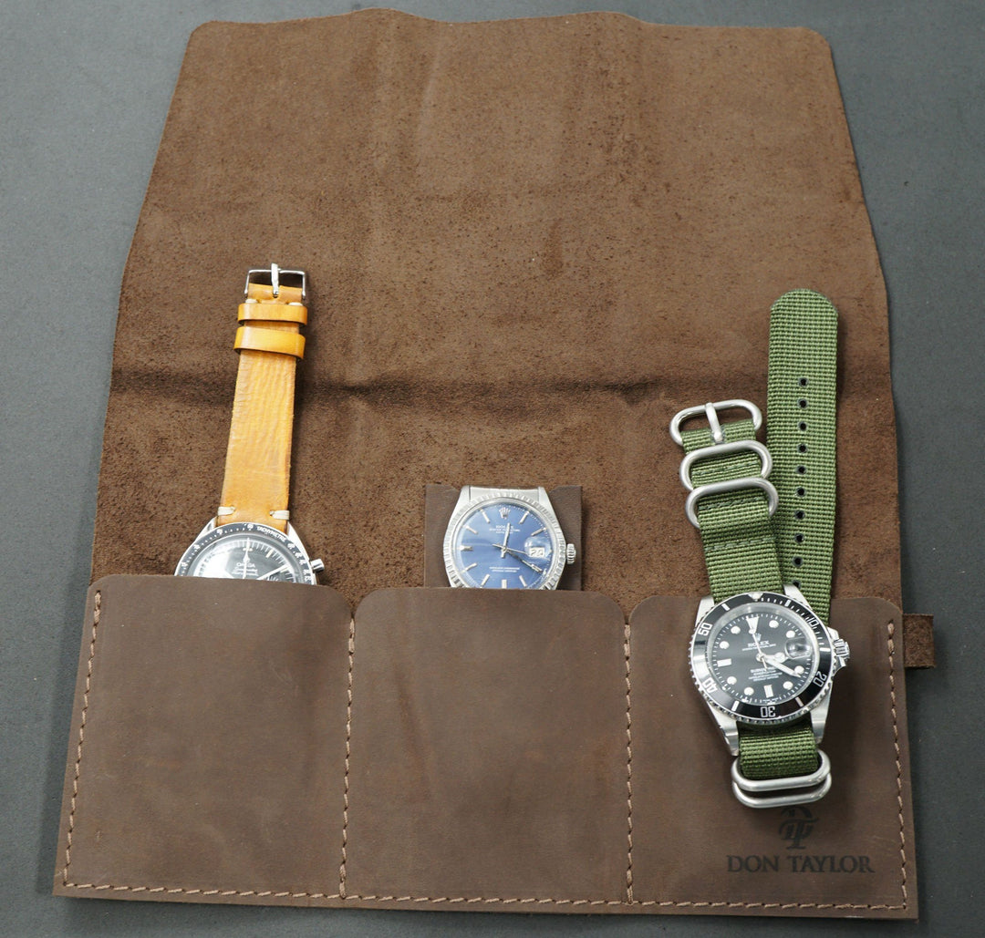 Soft Brown Leather Watch Roll for 3 watches image