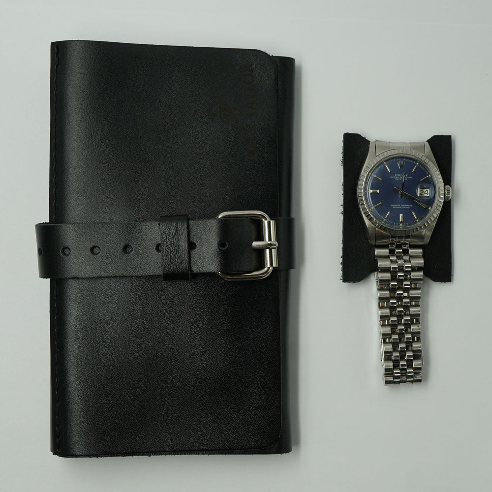 Black Leather Wide Watch Roll for 3 watches image