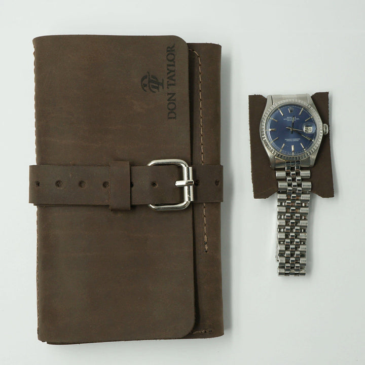 Brown Leather Wide Watch Roll for 3 watches image